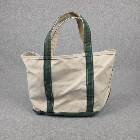 L.L. Bean Handbags - Vintage LL Bean Boat And Tote Womens Medium Beige Green Canvas  Made In‎ USA 80s